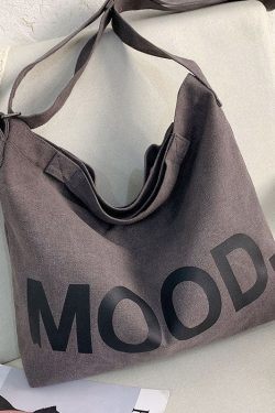 Vintage Grey Graphic Print Canvas Messenger Bag