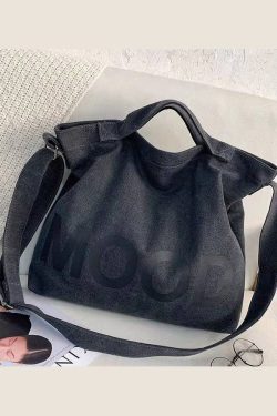 Vintage Grey Graphic Print Canvas Messenger Bag