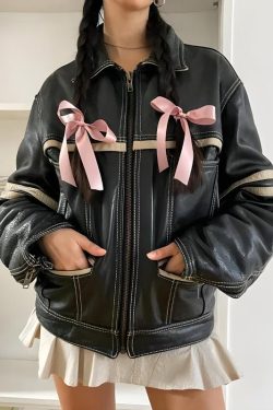 Vintage Grunge Biker Zip-Up Faux Leather Jacket