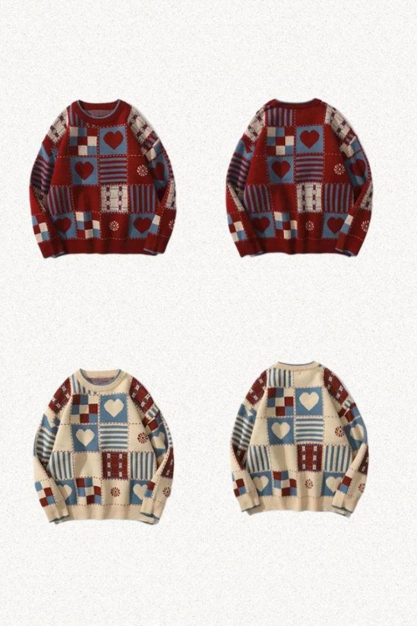 Vintage Heart Pattern Sweater