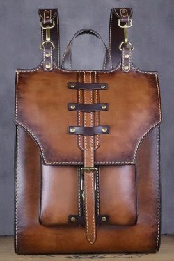 Vintage Khaki High-capacity Calf Leather Backpack Bag