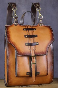 Vintage Khaki High-capacity Calf Leather Backpack Bag