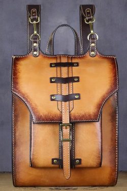 Vintage Khaki High-capacity Calf Leather Backpack Bag