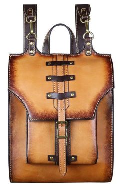 Vintage Khaki High-capacity Calf Leather Backpack Bag