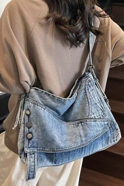 Vintage Large Capacity Asymmetrical Design Denim Messenger Bag