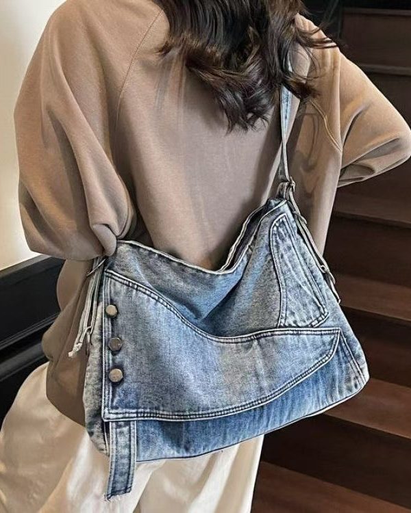 Vintage Large Capacity Asymmetrical Design Denim Messenger Bag