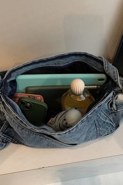 Vintage Large Capacity Asymmetrical Design Denim Messenger Bag