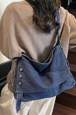 Vintage Large Capacity Asymmetrical Design Denim Messenger Bag