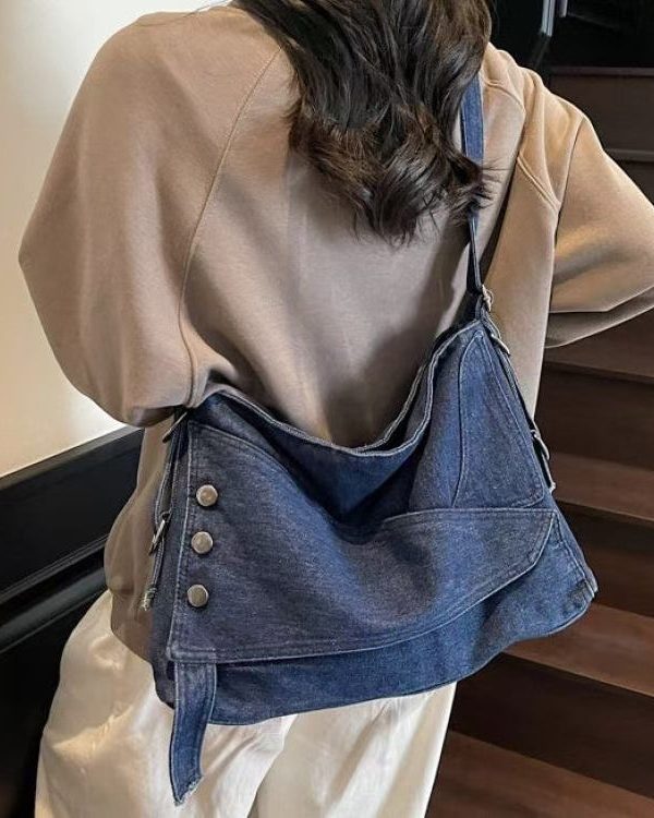 Vintage Large Capacity Asymmetrical Design Denim Messenger Bag
