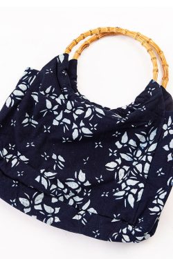 Vintage Navy Print Chinese Style Cotton Tote Handbag Satchel Bag Handbag