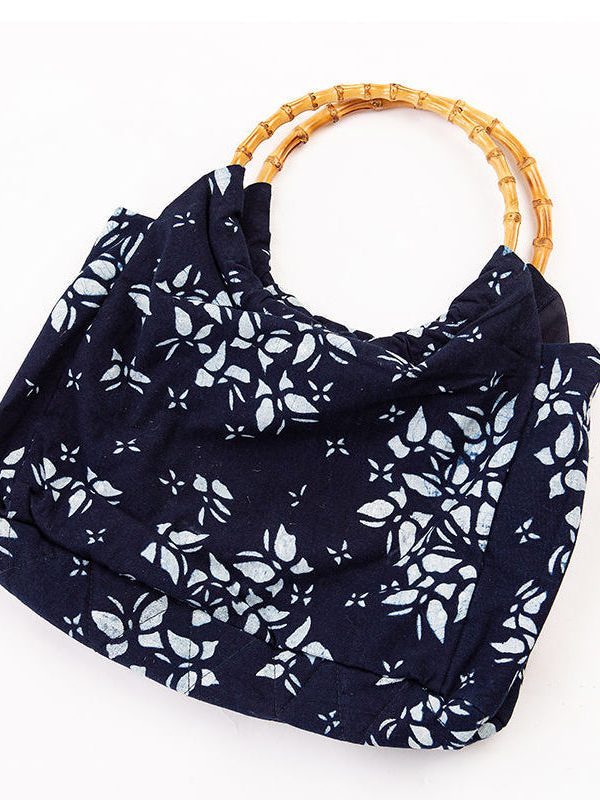 Vintage Navy Print Chinese Style Cotton Tote Handbag Satchel Bag Handbag