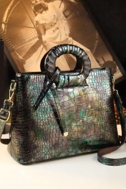 Vintage New Brown Embossed Calf Leather Tote Handbag