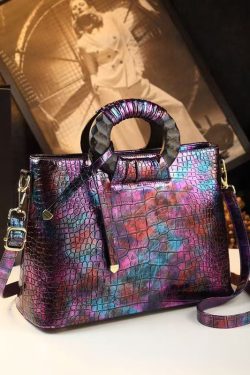 Vintage New Brown Embossed Calf Leather Tote Handbag