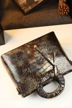 Vintage New Brown Embossed Calf Leather Tote Handbag