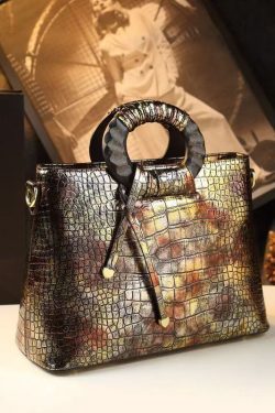 Vintage New Brown Embossed Calf Leather Tote Handbag