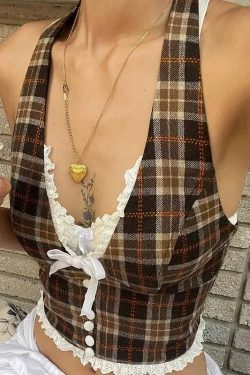 Vintage Plaid Halter Neck Top