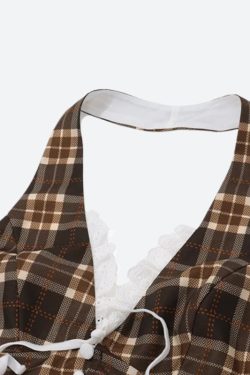 Vintage Plaid Halter Neck Top