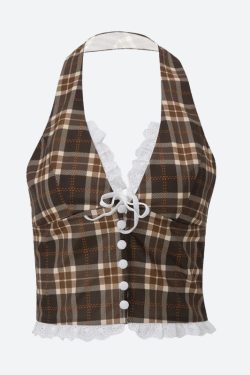 Vintage Plaid Halter Neck Top