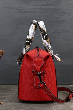 Vintage Red Jacquard Fine Calf Leather Tote Handbag