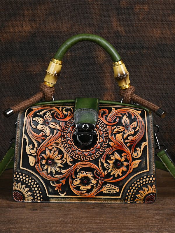 Vintage Red Original Bamboo Joint Splicing Embossed Handbag