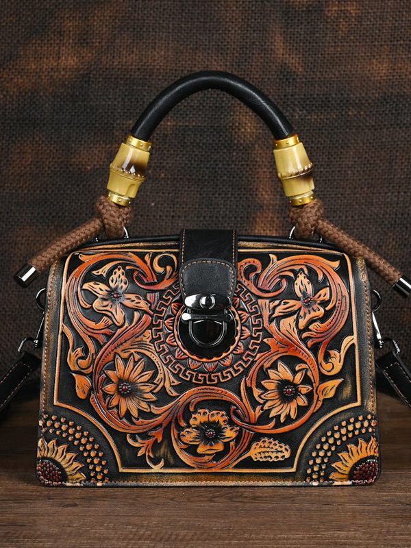 Vintage Red Original Bamboo Joint Splicing Embossed Handbag