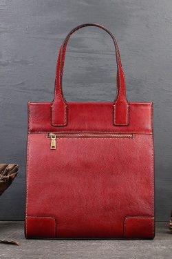 Vintage Red The Sunflowers Jacquard High-capacity Calf Leather Tote Handbag