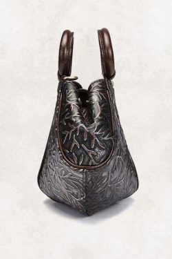 Vintage Silver Brown Cowhide Embossed Solid Durable Handbag