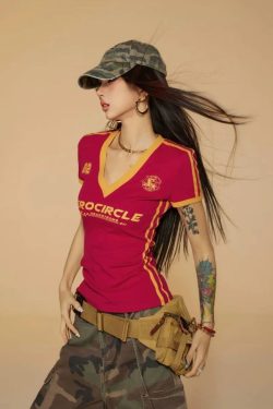 Vintage Striped V Neck Jersey Top