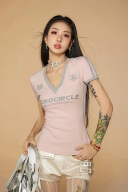 Vintage Striped V Neck Jersey Top