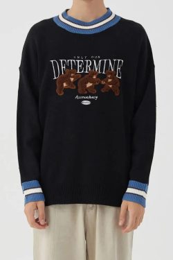 Vintage Teddy Embroidered Knitted Sweater