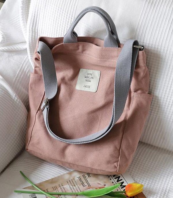 Vintage Upcycle Casual Patchwork Large Canvas Shoulder pink Bag