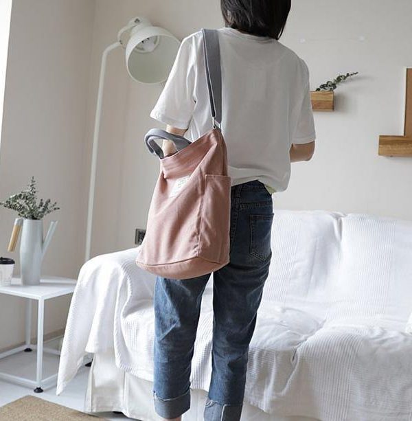 Vintage Upcycle Casual Patchwork Large Canvas Shoulder pink Bag