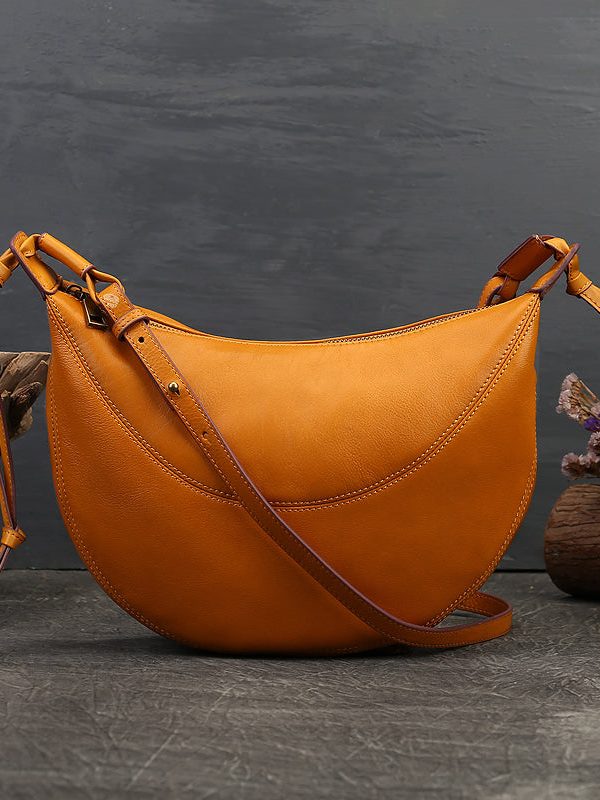 Vintage Yellow Solid Color Patchwork Calf Leather Satchel Handbag