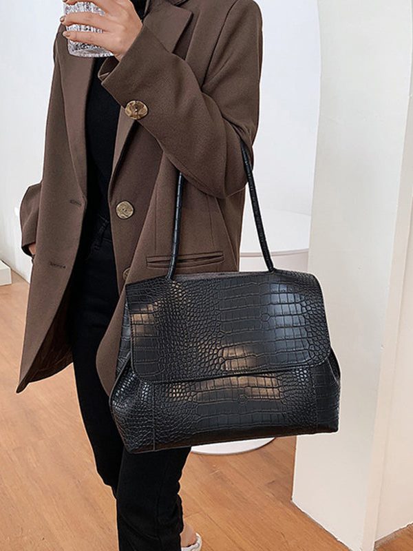 Vogue Black Zippered Faux Leather Satchel Handbag