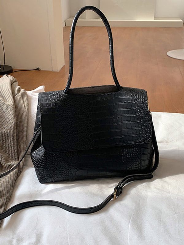 Vogue Black Zippered Faux Leather Satchel Handbag