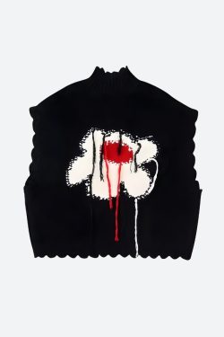 Weirdcore Flower Embroidered Knitted Sweater Vest