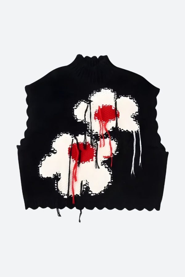 Weirdcore Flower Embroidered Knitted Sweater Vest