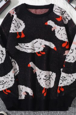 Weirdcore Goose Print Sweater