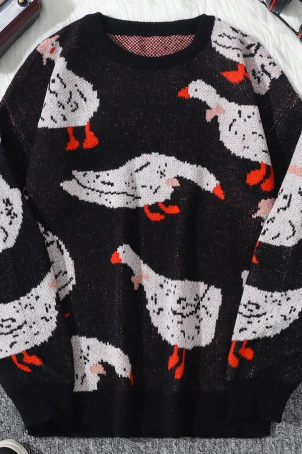 Weirdcore Goose Print Sweater