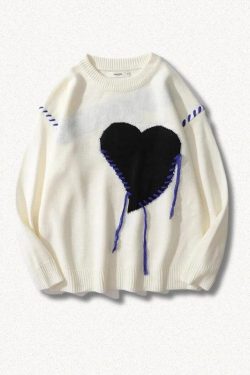 Weirdcore Heart Embroidered Sweater