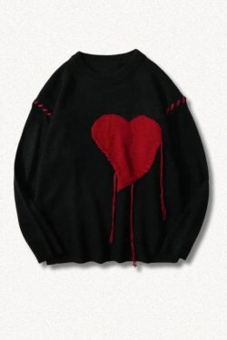 Weirdcore Heart Embroidered Sweater
