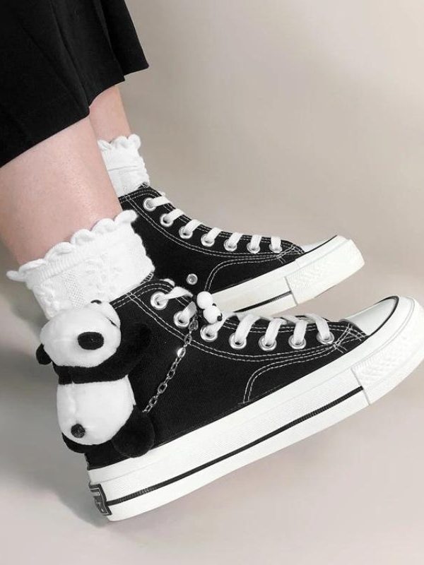 Weirdcore Panda Canvas Shoes