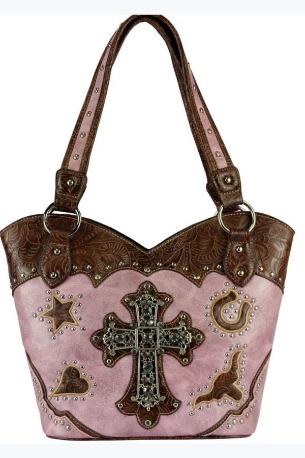 Western Style Hardware Diamond Cross Satchel Bag Handbag