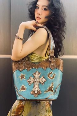 Western Style Hardware Diamond Cross Satchel Bag Handbag
