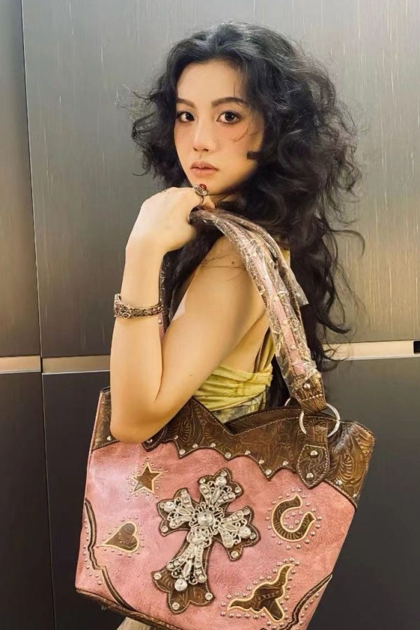 Western Style Hardware Diamond Cross Satchel Bag Handbag