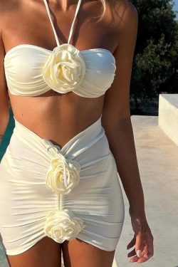 White Rose Three Piece Bikini Set