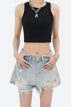 Wide Leg Ripped Denim Shorts