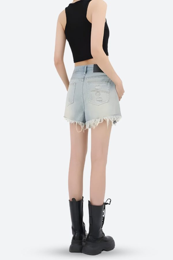 Wide Leg Ripped Denim Shorts