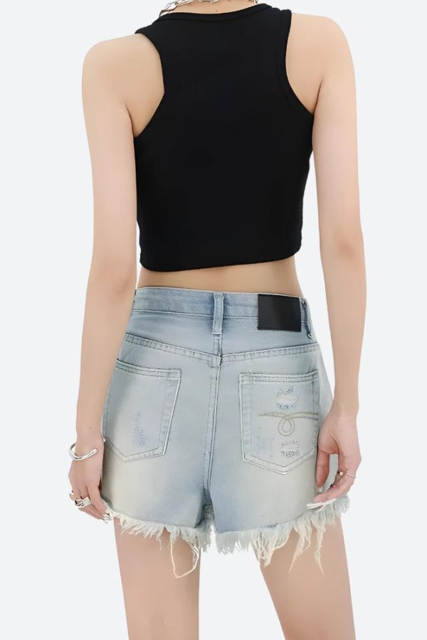 Wide Leg Ripped Denim Shorts