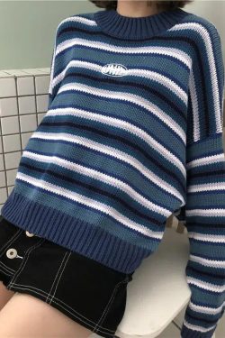 Wide Sleeved Striped Knitted Sweater